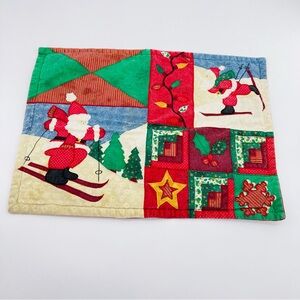 Single Vintage Christmas Santa On Skis Holiday Placemat Rectangle Quilted
